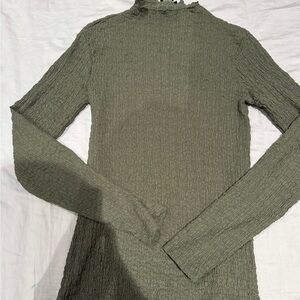 Zara Olive Textured Long Sleeve Mock Neck Top M